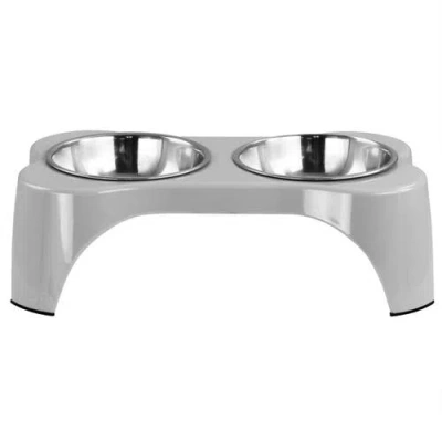 Gibson Home Bow Wow Meow 3 Piece Elevated Pet Bowl Dinner Set In Gray