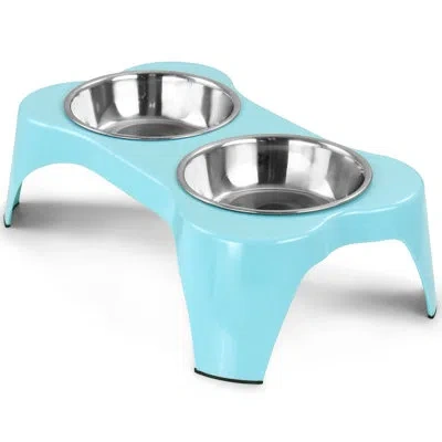Gibson Home Bow Wow Meow 3 Piece Elevated Pet Bowl Dinner Set In Grey In Teal