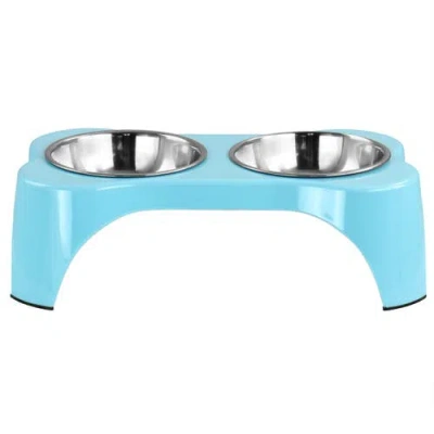 Gibson Home Bow Wow Meow 3 Piece Elevated Pet Bowl Dinner Set In Teal
