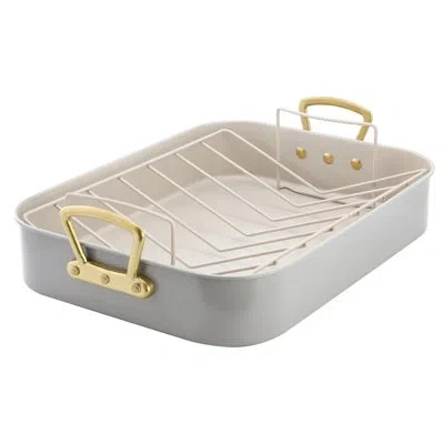 Gibson Home Broxton 2 Piece Nonstick Steel Roaster Pan In Taupe With Rack In Gray