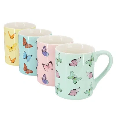 Gibson Home Butterfly Pop 4 Piece 18 Ounce Stoneware Mug Set In Assorted Colors In Blue;green;yellow;pink
