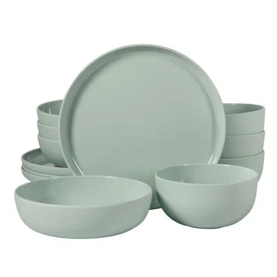 Gibson Home Candy Skies 12 Piece Unbreakable Wheat Straw Melamine Plates And Bowls Dinnerware Set - Outdoor, Cam In Green