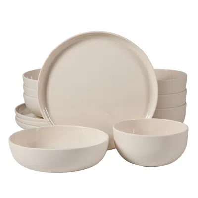 Gibson Home Candy Skies 12 Piece Wheat Straw Melamine Dinnerware Set In Taupe In Brown