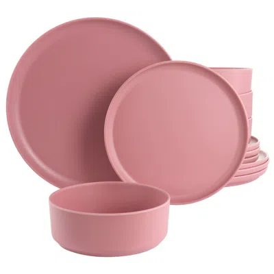 Gibson Home Canyon Crest 12 Piece Round Melamine Dinnerware Set In Pink