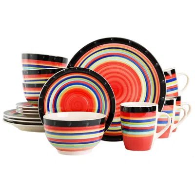 Gibson Home Casa Stellar 16 Piece Round Stoneware Dinnerware Set In Red In Multi