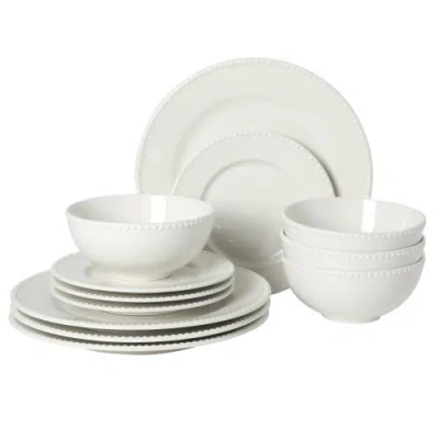 Gibson Home Caviara 12-piece Beaded Rim Porcelain Dinnerware Set In White