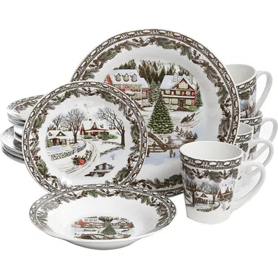 Gibson Home Christmas Toile 16 Piece Dinnerware Set In Multi