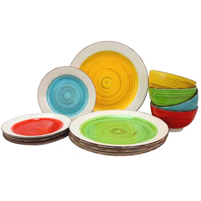 Gibson Home Confetti Band 12 Piece Mix And Match Round Ceramic Dinnerware Set In Assorted Colors In Multi