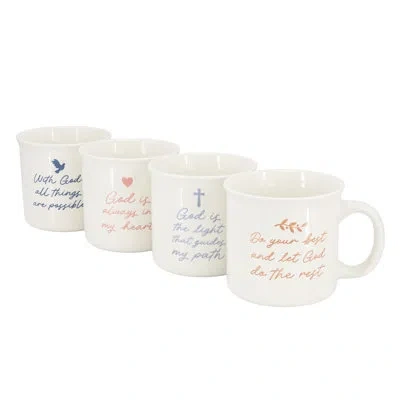 Gibson Home Daily Wisdom 4 Piece Assorted 21 Ounce Stoneware Mug Set In White