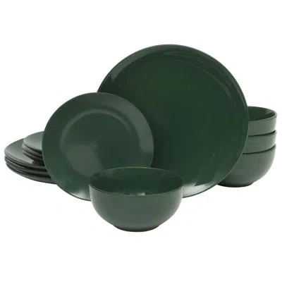 Gibson Home Dining Essential (service For 4) 12 Piece Plates And Bowls Porcelain Solid Color Dishes  Ceramic Din In Green