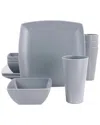 Gibson Home 12 Piece Grayson Melamine Square Dinnerware Set In Gray