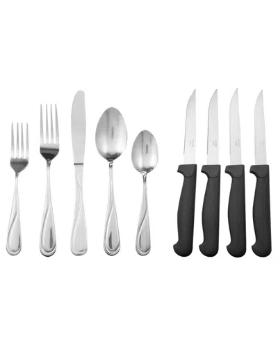Gibson Home Dnu  Trillium Plus 24pc Stainless Steel Flatware Set In Silver