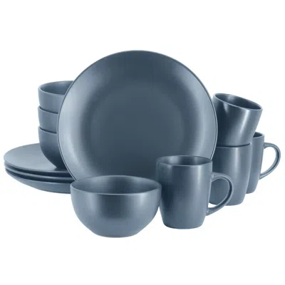 Gibson Home Everyday Plus 12 Piece Round Stoneware Dinnerware Set In Blue