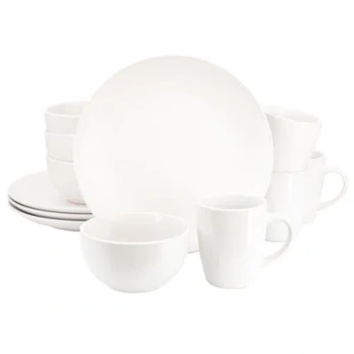 Gibson Home Everyday Plus 12 Piece Round Stoneware Dinnerware Set In White
