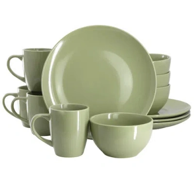 Gibson Home Everyday Plus 12 Piece Stoneware Dinnerware Set In Green