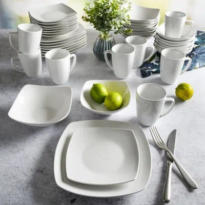 Gibson Home Everyday Square 40-piece Expanded Dinnerware Set, White Porcelain