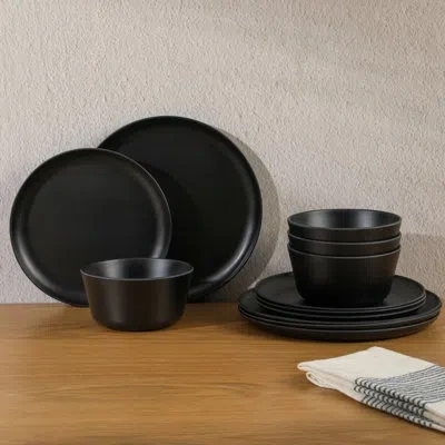 Gibson Home Fairhope 12 Piece Melamine Dinnerware Set In Black