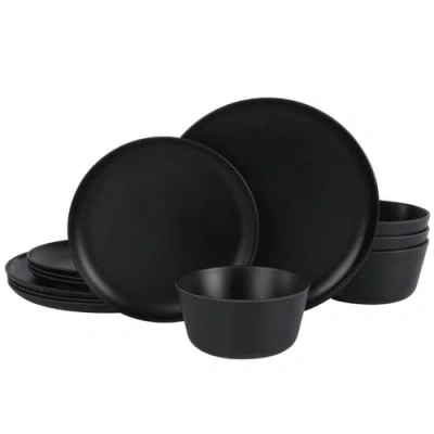 Gibson Home Fairhope 12 Piece Melamine Round Dinnerware Set In Black