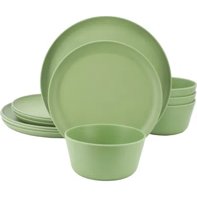 Gibson Home Fairhope 12 Piece Melamine Round Dinnerware Set In Green