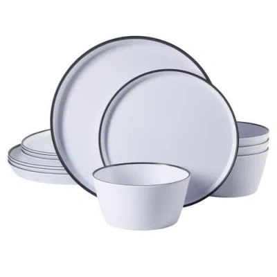 Gibson Home Folsom Shores 12 Piece Melamine Dinnerware Set  W/ Black Rim In Gray