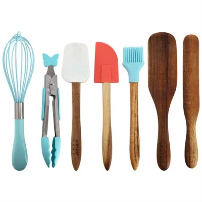 Gibson Home General Store 7 Piece Acacia Wood And Silicone Mini Kitchen Tool Set In Multi