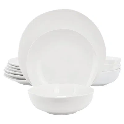 Gibson Home Gibson 12 Piece Organic Round Ceramic Dinnerware Set In White