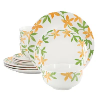 Gibson Home Gibson 12 Piece Round Fine Ceramic Dinnerware Set In White