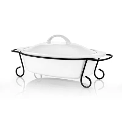 GIBSON HOME GIBSON ELITE GRACIOUS DINING 2 PIECE OVAL STONEWARE BAKEWARE WITH LID AND METAL RACK