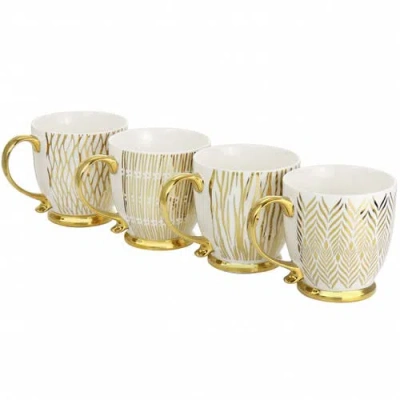 Gibson Home Gold Finch 4 Piece 16.7oz Electroplated Fine Ceramic Mug Set