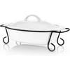 Gibson Home Gibson Elite Gracious Dining 2 Piece Oval Stoneware Bakeware With Lid And Metal Rack In White