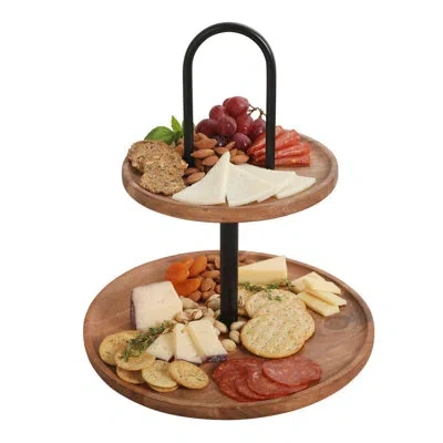 Gibson Home Gracious Dining 2-tier Round Acacia Wood Serving Tray In Multi