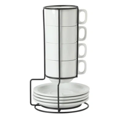 Gibson Home Gracious Dining 9-piece Stoneware Cappuccino Cup And Saucer Set With Metal Stand In Multi