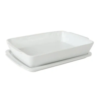 Gibson Home Gracious Dining Covered Stoneware Baking Dish In White