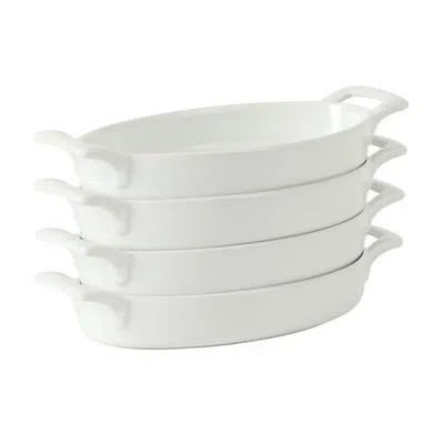 Gibson Home Gracious Dining Oval Au Gratin Baking Dishes, 4-piece Set – 15 oz Oven Safe Ceramic Small Casserole  In White