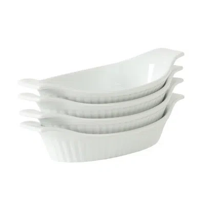 Gibson Home Gracious Dining Oval Au Gratin Baking Dishes,, 4-piece Set – 9 oz Oven Safe Banana Split Bowls, Cera In White