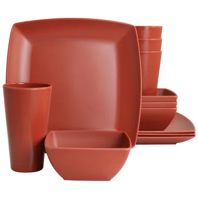 Gibson Home Grayson Melamine 12 Piece Square Dinnerware Set In Orange