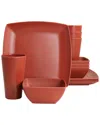 Gibson Home Grayson Melamine 12pc Square Dinnerware Set In Red