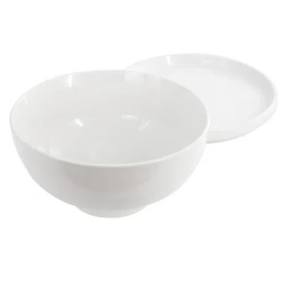 Gibson Home Great Essentials 2 Piece 7.8 Inch Ceramic Serving Bowl With Dual Purpose Lid In White