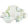 Gibson Home Green Loops 12 Piece Round Fine Ceramic Dinnerware Set In White