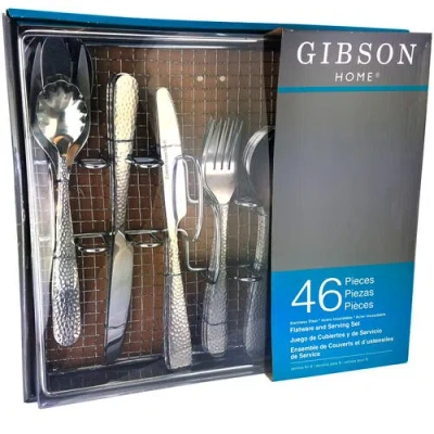 Gibson Home Hamme 46 Piece Flatware Set With Wire Caddy In Silver