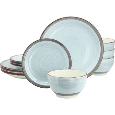 Gibson Home Holcomb 12 Piece Ceramic Dinnerware Set In Blue