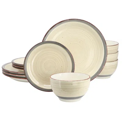 Gibson Home Holcomb 12 Piece Ceramic Dinnerware Set In Beige