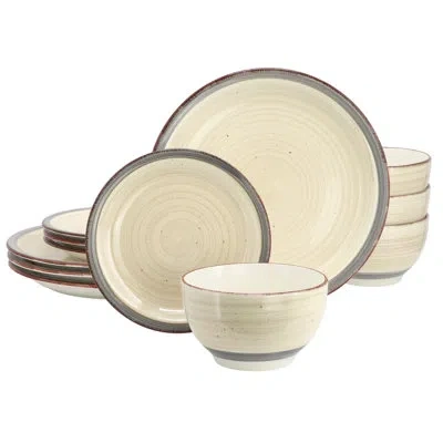 Gibson Home Holcomb 12 Piece Ceramic Dinnerware Set In Beige