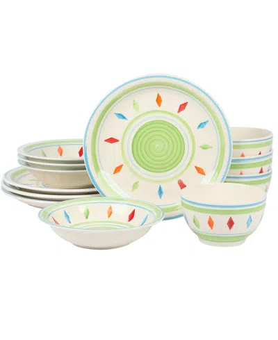 Gibson Home Home Heidy 12 Piece Hand Painted Dinnerware Sets, Service For 4 In Green