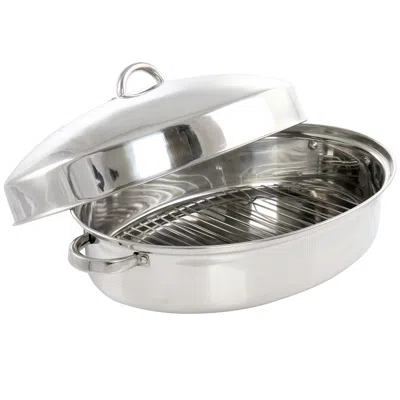 Gibson Home Hutchinson 18 Inch Oval Stainless Steel Roaster With Rack In Silver