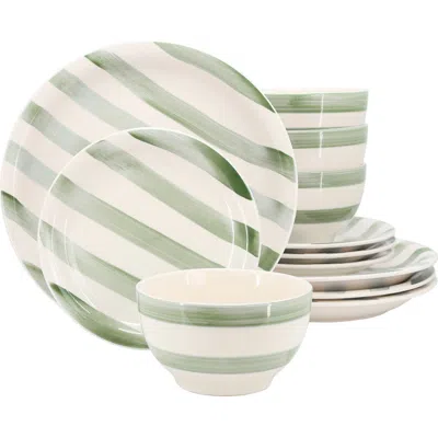 Gibson Home Kenwood Shores 12 Piece Stoneware Dinnerware Set In Green