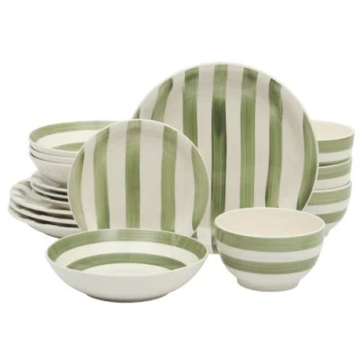 Gibson Home Kenwood Shores 16 Piece Stoneware Plates And Bowls Dinnerware Set In Green