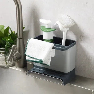 Gibson Home Ledgebrook Sink Caddy With  Panel, Metal Sponge Holder For Kitchen Sink, Countertop Organizer And St In Silver