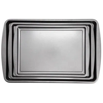 Gibson Home Love To Bake Nonstick Steel Jelly Roll 3 Piece Baking Sheet Set In Gray