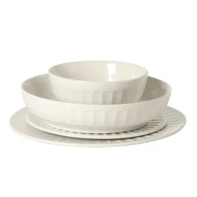 Gibson Home Melbourne White Plates And Bowls Set, 16 Piece Embossed Ceramic Dinnerware Set - Service For 4 Dishe